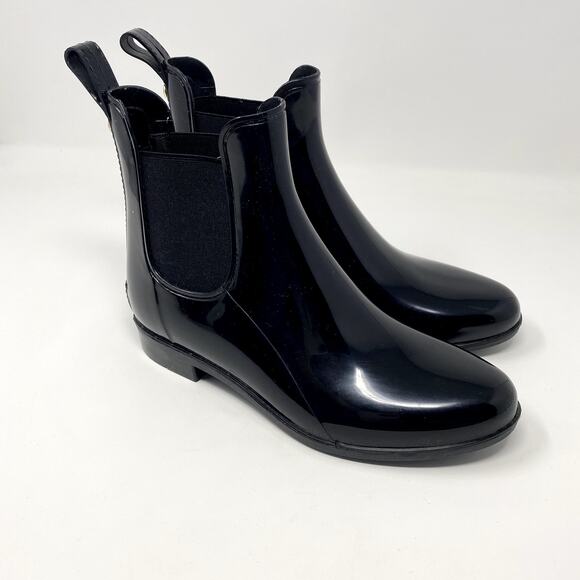 Sam Edelman Tinsley Black Glossy Ankle Chelsea Classic Preppy Rain Boots 7 - Picture 1 of 9